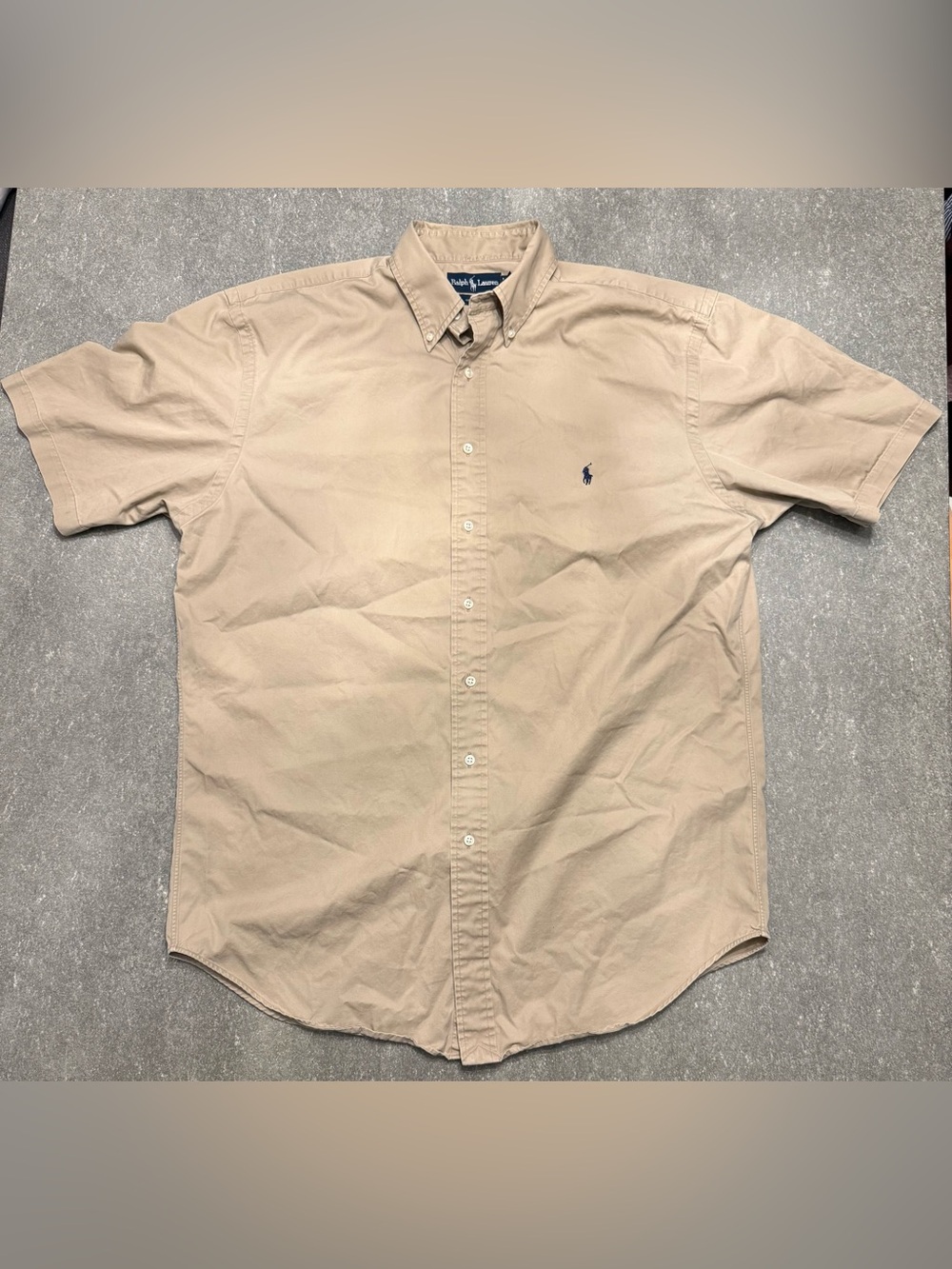 EUC - Men’s Ralph Lauren Khaki Short-sleeve Button Down 100% Cotton Size L TALL